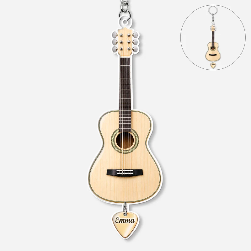 [3D-Optik] Gitarre & Plektrum - Acryl Schlüsselanhänger Personalisiert