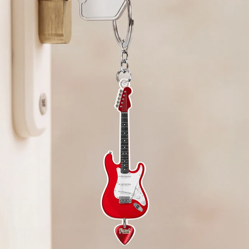 [3D-Optik] Gitarre & Plektrum - Acryl Schlüsselanhänger Personalisiert
