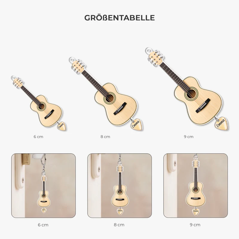 [3D-Optik] Gitarre & Plektrum - Acryl Schlüsselanhänger Personalisiert