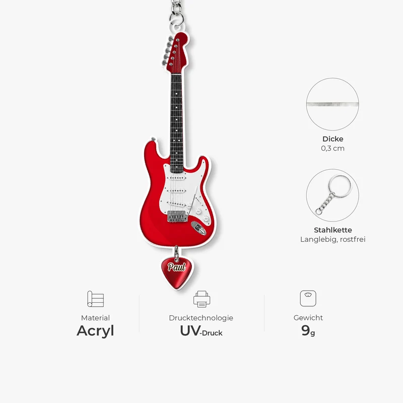 [3D-Optik] Gitarre & Plektrum - Acryl Schlüsselanhänger Personalisiert