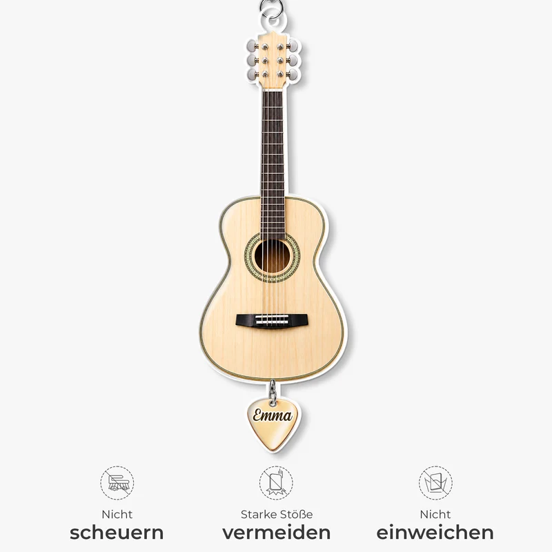 [3D-Optik] Gitarre & Plektrum - Acryl Schlüsselanhänger Personalisiert