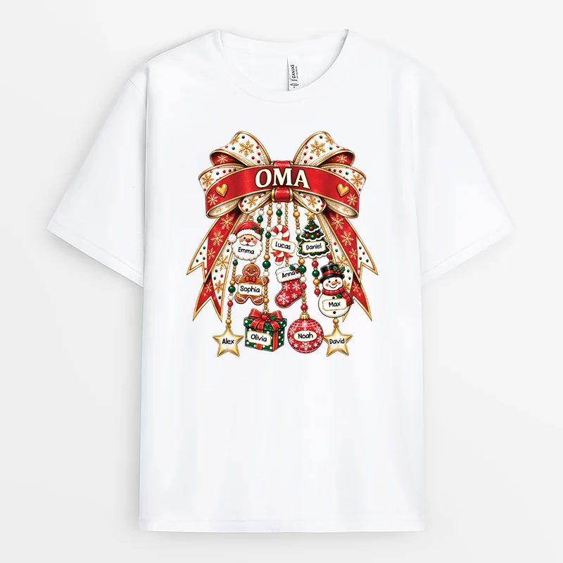 Schleife + Weihnachtsmotive - Enkelkinder Oma T Shirt Personalisiert