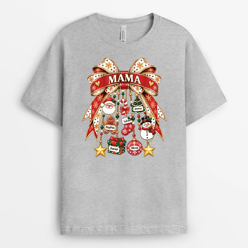 Schleife + Weihnachtsmotive - Enkelkinder Oma T Shirt Personalisiert