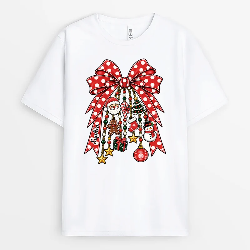 Schleife + Weihnachtsmotive - Personalisierte T Shirts Damen