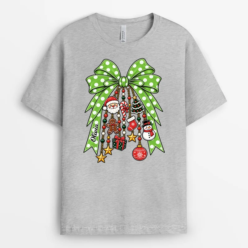 Schleife + Weihnachtsmotive - Personalisierte T Shirts Damen