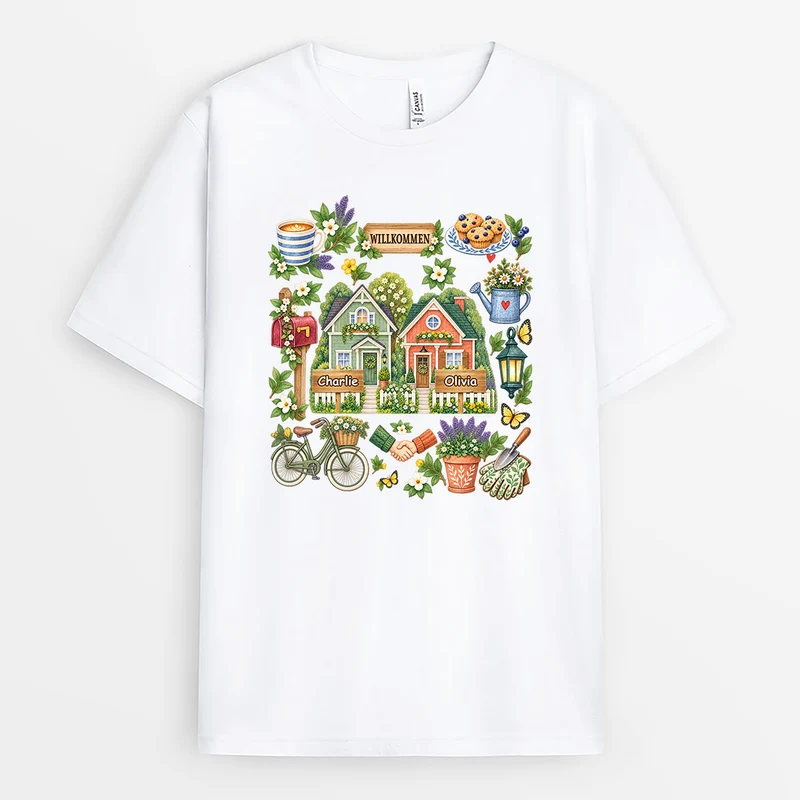 Willkommen + Nachbarn - Personalisiertes T Shirt