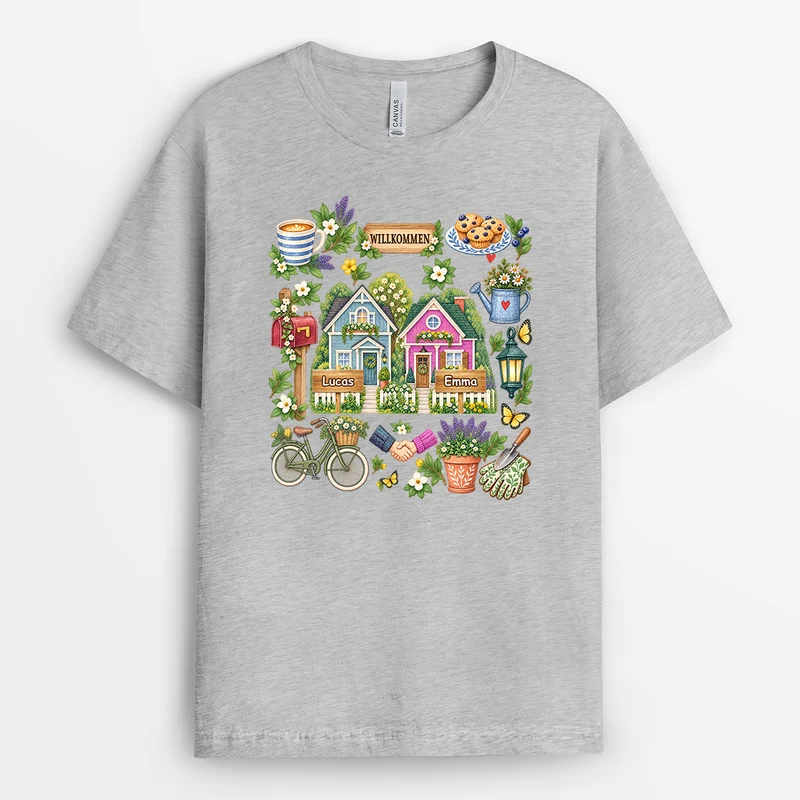 Willkommen + Nachbarn - Personalisiertes T Shirt