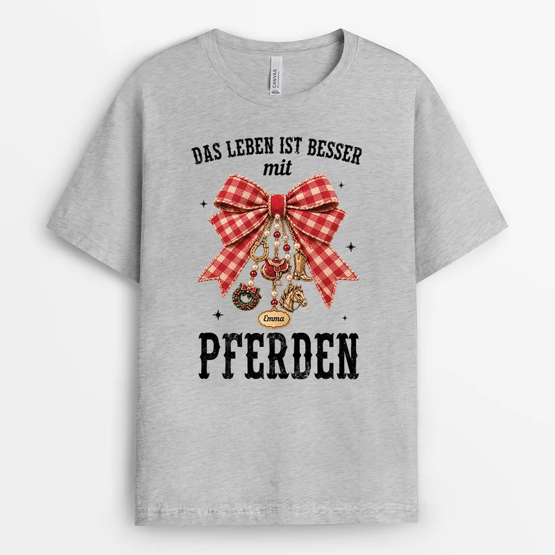 [3D-Optik] Einfach Ein Mädchen Das Pferde Liebt Schleife - Pferde T-Shirt Personalisiert