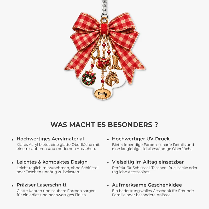 [3D-Optik] Einfach Ein Mädchen Das Pferde Liebt Schleife - Acryl Schlüsselanhänger Personalisiert