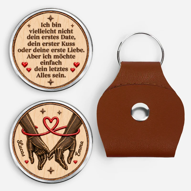 [3D-Optik] Ich Möchte Einfach Alles Sein - Pocket Hug Schlüsselanhänger Personalisiert Paar Holzmaserung