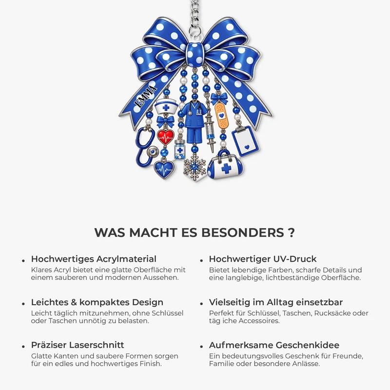 [3D-Optik] Pflegekraft Arzt Schleife - Acryl Schlüsselanhänger Personalisiert