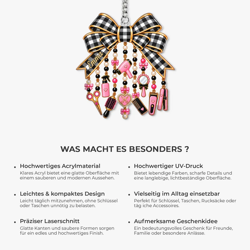 [3D-Optik] Friseurzubehör Schleife - Acryl Schlüsselanhänger Personalisiert