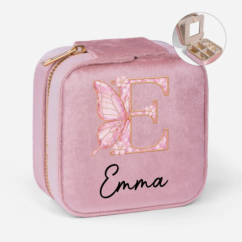 [3D-Optik] Alphabet Namen Buchstabieren Schmetterling - Personalisierte Geschenke Für Frauen | Schmuckkästchen Samt