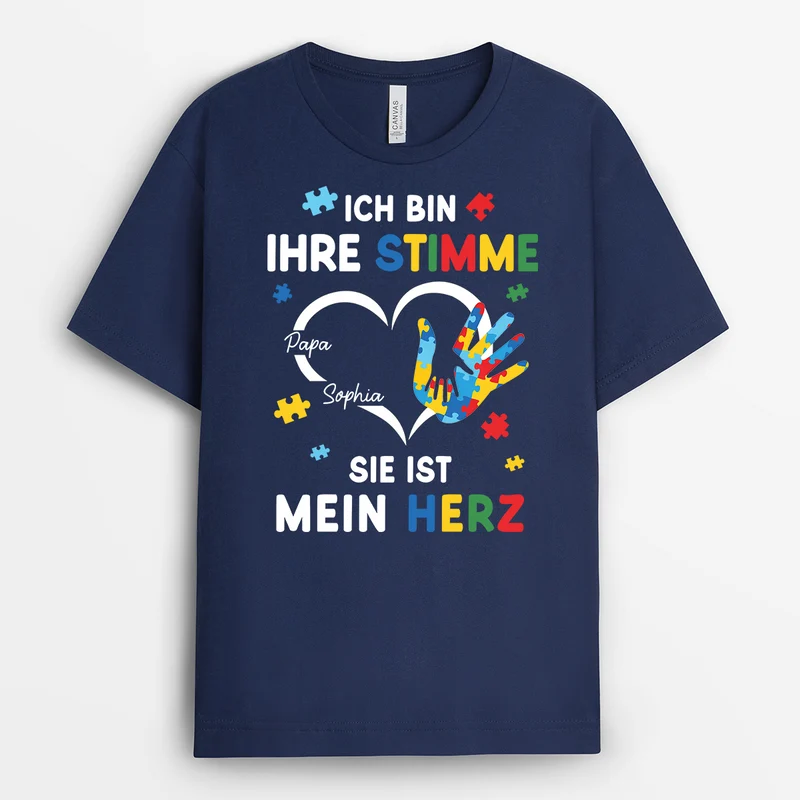 Ich Bin Seine Stimme Er Ist Mein Herz - Personalisiertes Geschenk | Mama Papa Shirt Autismus Puzzleteil