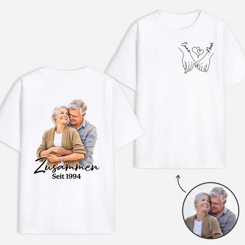 Zusammen - Personalisiertes T Shirt Bedrucken Beidseitig Paar AI Bild Generator