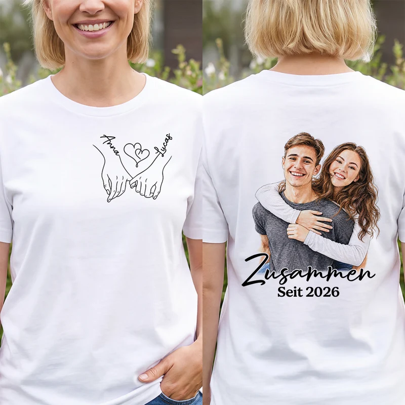 Zusammen - Personalisiertes T Shirt Bedrucken Beidseitig Paar AI Bild Generator