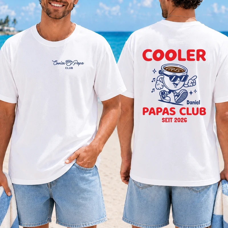Cooler Papas Club - Personalisiertes T Shirt Bedrucken Beidseitig Foto