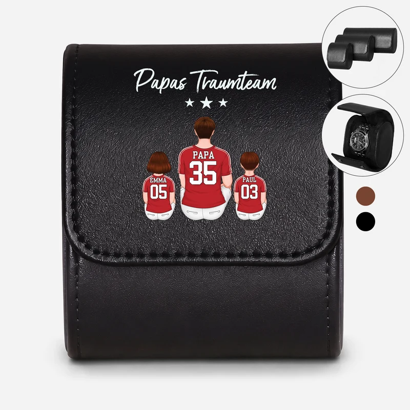 Papas Dreamteam Fußball - Personalisiertes Geschenk | Uhrenetui Leder Papa Mama