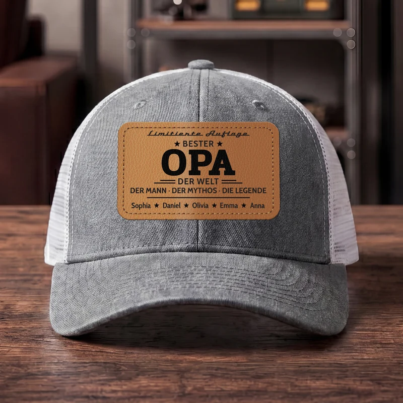 Bester Opa Der Welt - Personalisiertes Geschenk | Cap Mit Lederpatch Opa Papa