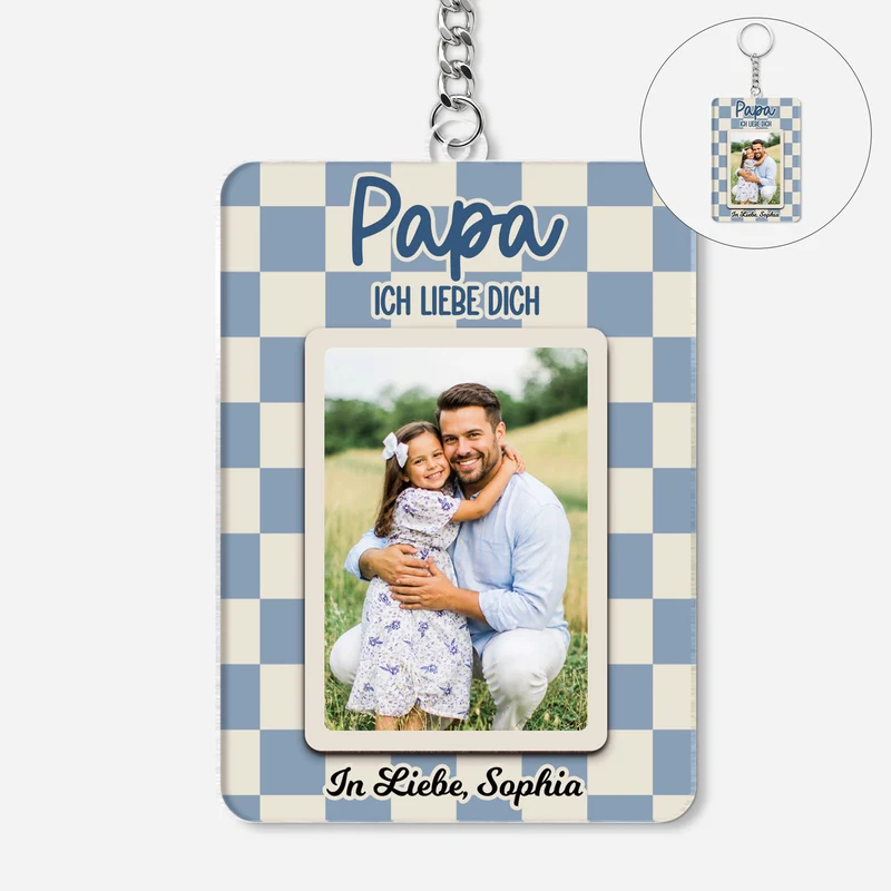 [3D-Optik] Papa Opa Und Kinder Schachbrettmuster - Personalisierte Geschenke Foto | Acryl Schlüsselanhänger