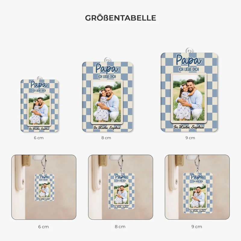 [3D-Optik] Papa Opa Und Kinder Schachbrettmuster - Personalisierte Geschenke Foto | Acryl Schlüsselanhänger