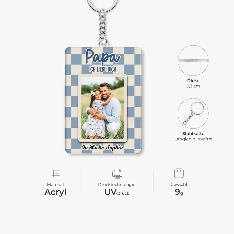 [3D-Optik] Papa Opa Und Kinder Schachbrettmuster - Personalisierte Geschenke Foto | Acryl Schlüsselanhänger