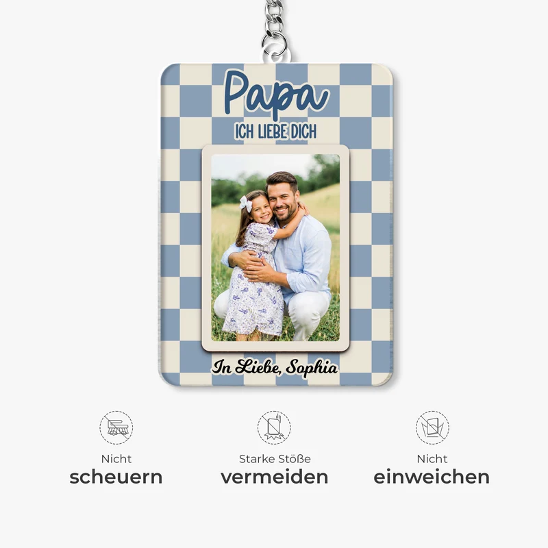 [3D-Optik] Papa Opa Und Kinder Schachbrettmuster - Personalisierte Geschenke Foto | Acryl Schlüsselanhänger