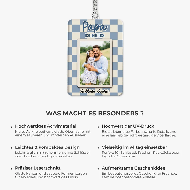 [3D-Optik] Papa Opa Und Kinder Schachbrettmuster - Personalisierte Geschenke Foto | Acryl Schlüsselanhänger