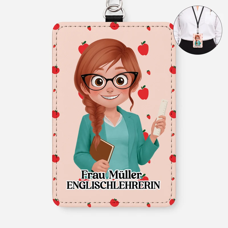 Fachlehrer - Personalisiertes Geschenk | Leder Ausweishalter Mit Band