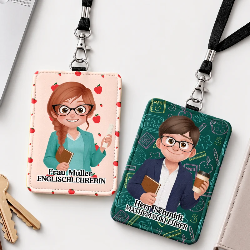 Fachlehrer - Personalisiertes Geschenk | Leder Ausweishalter Mit Band