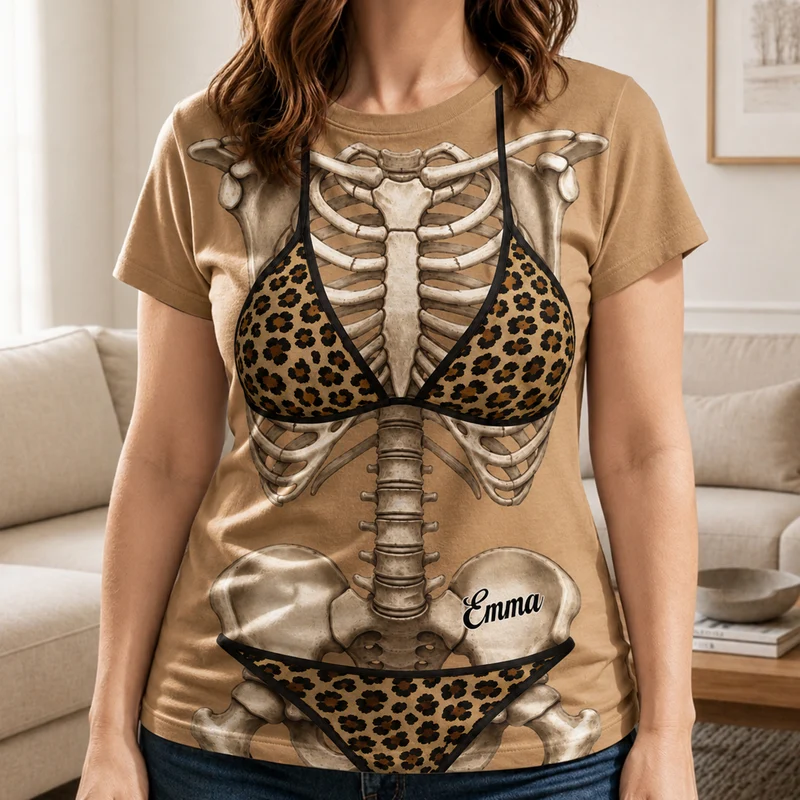 [3D-Optik] Skelett Bikini - Personalisiertes Geschenk | All Over Print T Shirt Halloween