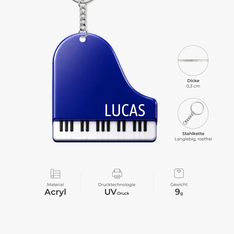 Klavier + Name - Personalisiertes Geschenk | Acryl Schlüsselanhänger