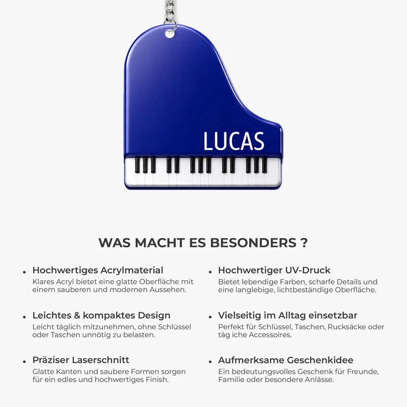 Klavier + Name - Personalisiertes Geschenk | Acryl Schlüsselanhänger