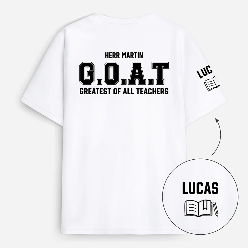 Der Beste Lehrer Aller Zeiten - Personalisiertes Geschenk | T-Shirt Mit Rücken- Und Ärmelprint