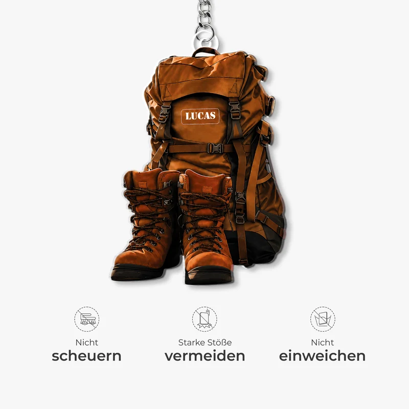 Wanderschuhe Rucksäcke Hiking - Personalisiertes Geschenk | Acryl Schlüsselanhänger