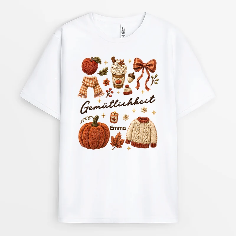 [3D-Optik] Gemütlichkeit - Personalisiertes Geschenk | T Shirts Damen Herbst
