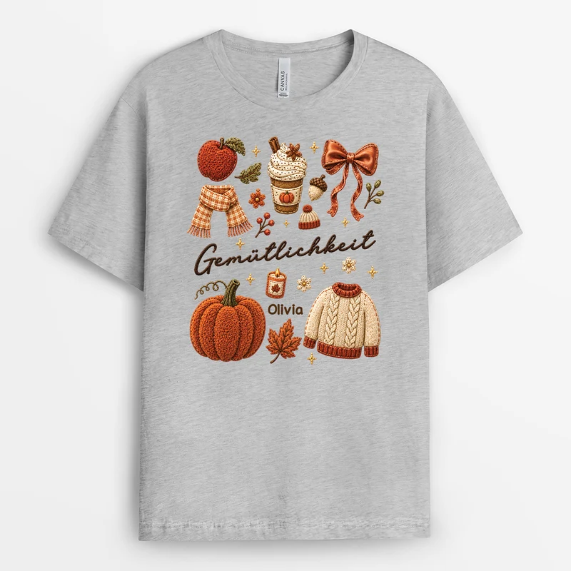 [3D-Optik] Gemütlichkeit - Personalisiertes Geschenk | T Shirts Damen Herbst