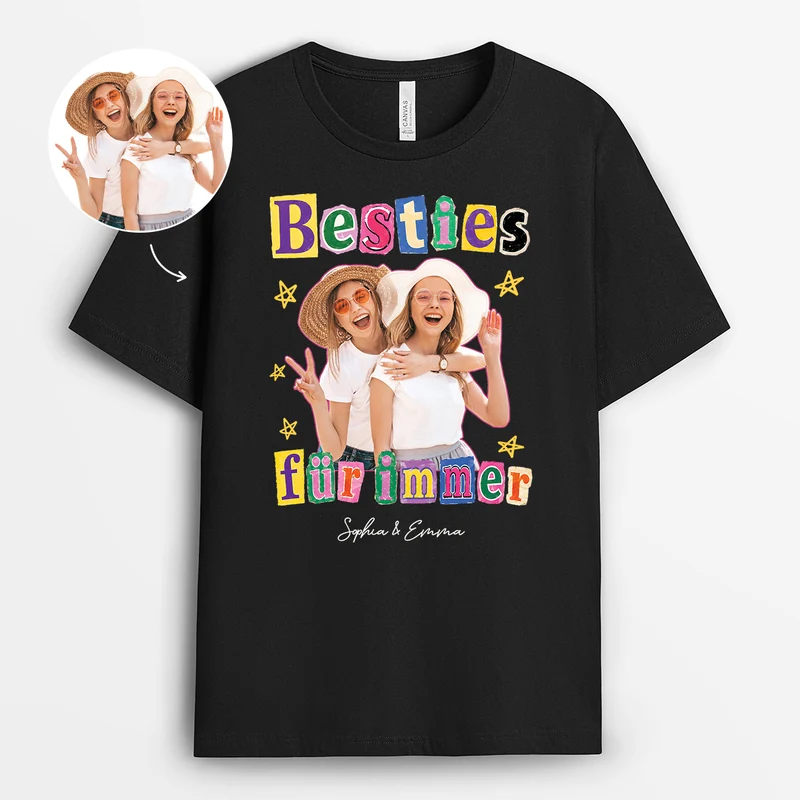 Schwestern Für Immer - Personalisiertes Geschenk | T Shirt Mit Bild Von Freundin Erpresserbrief-Layout Schwarz