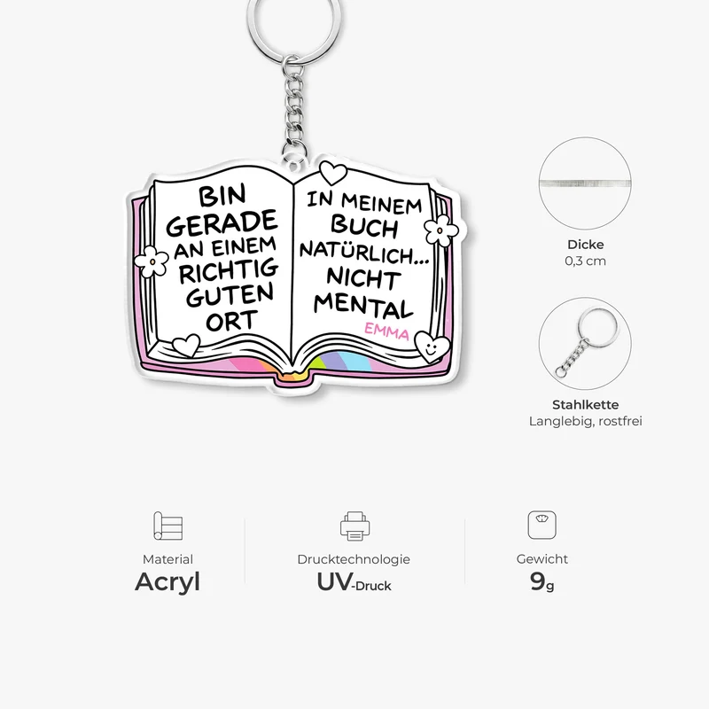 Bin Gerade An Einem Richtig Guten Ort - Personalisierte Geschenke Für Leseratten Frauen Männer | Acryl Schlüsselanhänger