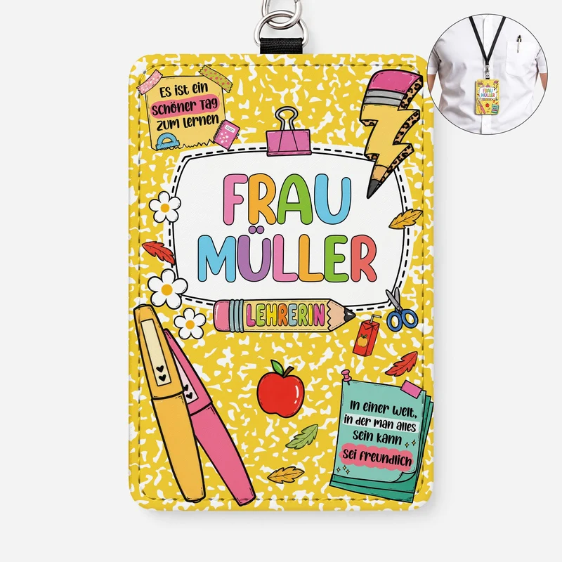 Es Ist Ein Schöner Tag Zum Lernen - Personalisiertes Geschenk Lehrer | Leder Ausweishalter Mit Band Streifen