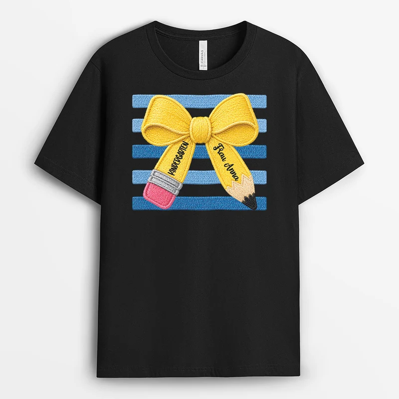 Schulkind Bleistift Geschenkschleife - Personalisiertes Geschenk Lehrer | T Shirt