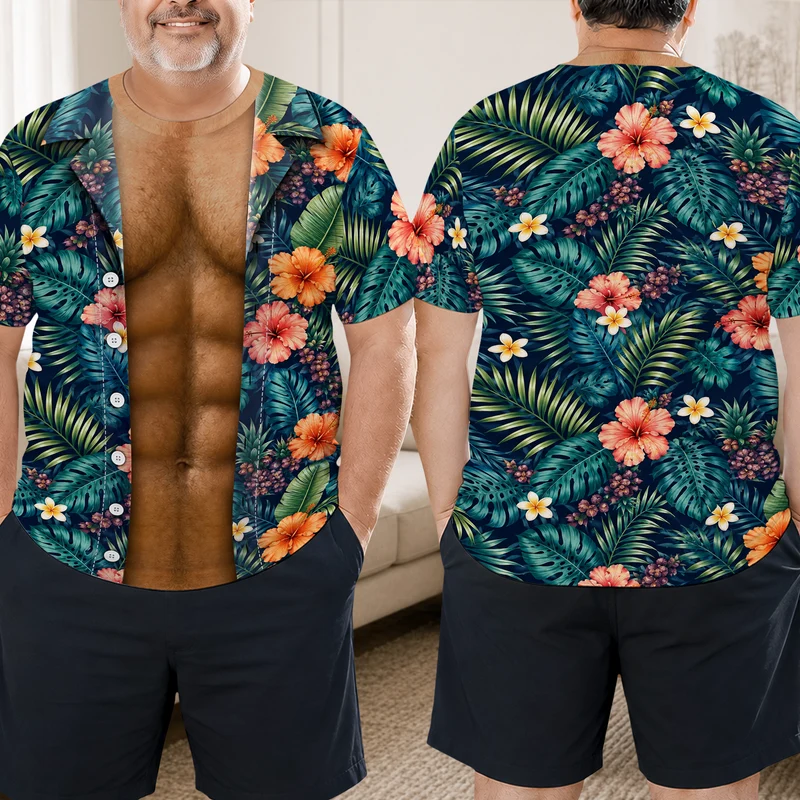 [3D-Optik] Tropical Muskel Shirt Herren - Lustige Personalisierte Geschenke | All Over Print T Shirt