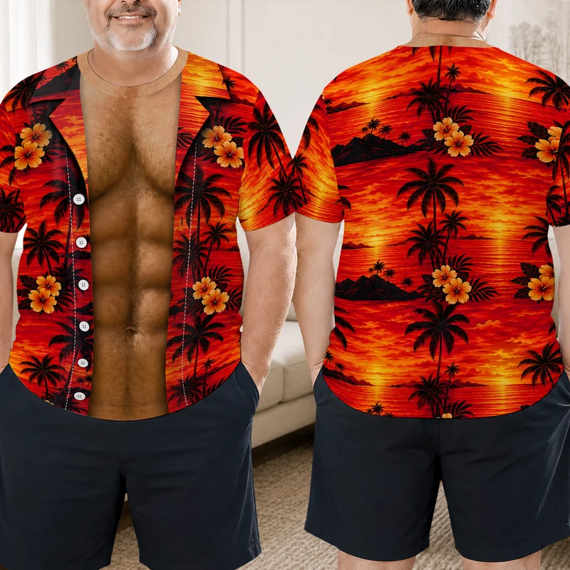 [3D-Optik] Tropical Muskel Shirt Herren - Lustige Personalisierte Geschenke | All Over Print T Shirt