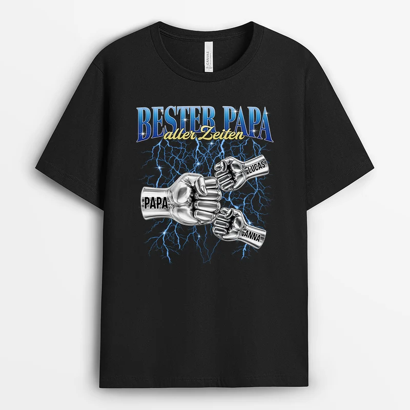 Bester Papa Aller Zeiten - Personalisiertes Geschenk | T-Shirt Opa Faust Metall