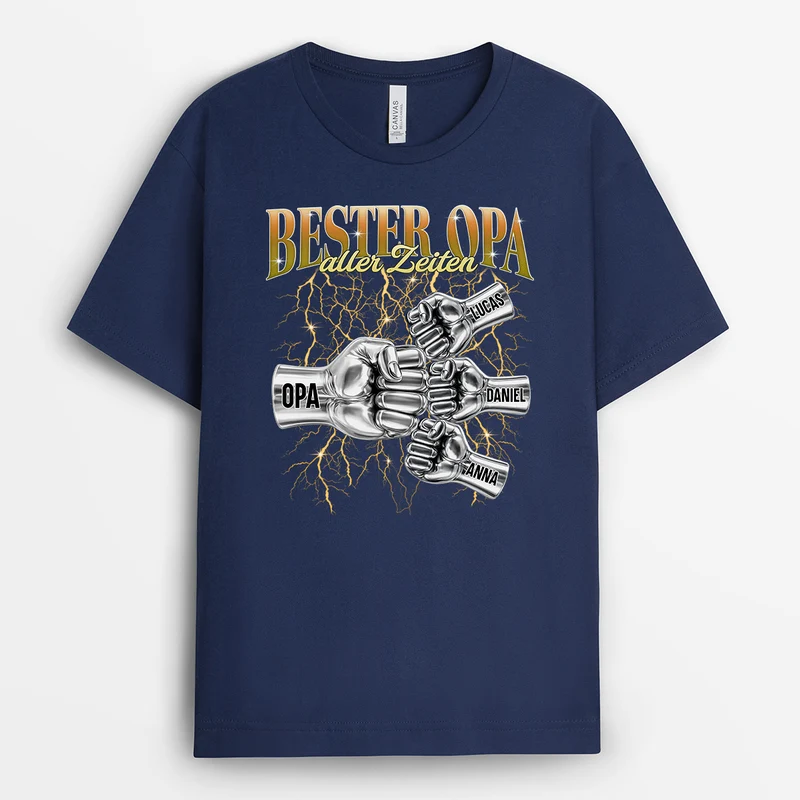 Bester Papa Aller Zeiten - Personalisiertes Geschenk | T-Shirt Opa Faust Metall