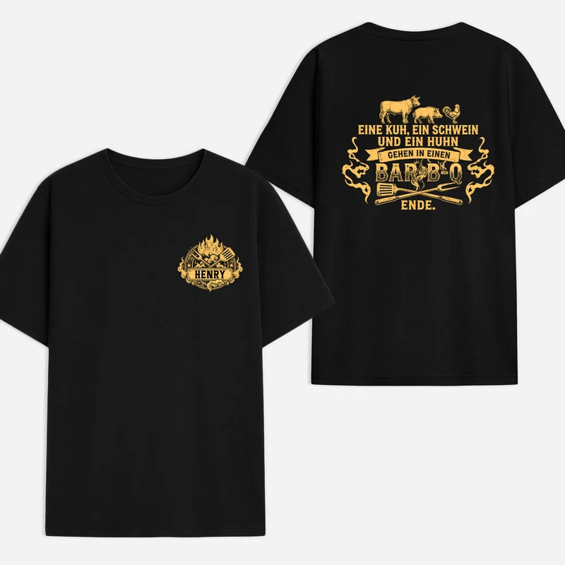 Eine Kuh Ein Schwein Und Ein Huhn - Lustige Personalisierte Geschenke | T Shirt Bedrucken Beidseitig Männer