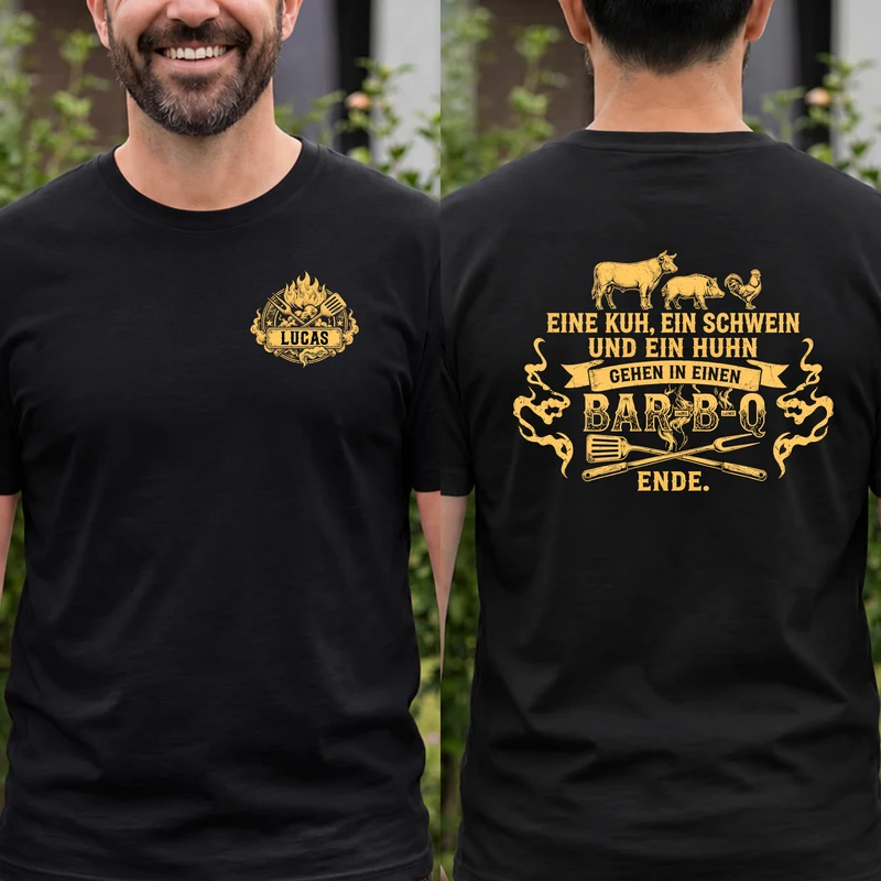 Eine Kuh Ein Schwein Und Ein Huhn - Lustige Personalisierte Geschenke | T Shirt Bedrucken Beidseitig Männer