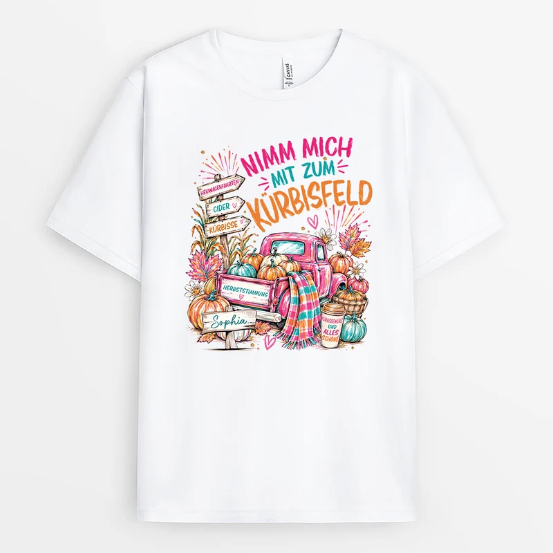 Nimm Mich Mit Zum Kürbisfeld - Personalisiertes Geschenk | Oma Mama T Shirt Herbst Halloween