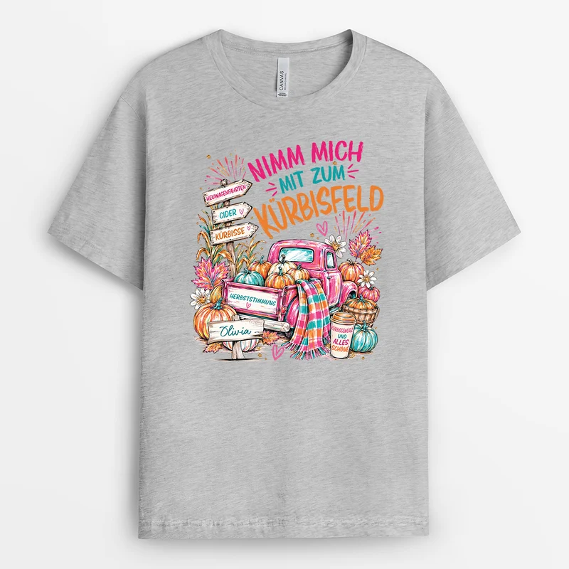 Nimm Mich Mit Zum Kürbisfeld - Personalisiertes Geschenk | Oma Mama T Shirt Herbst Halloween
