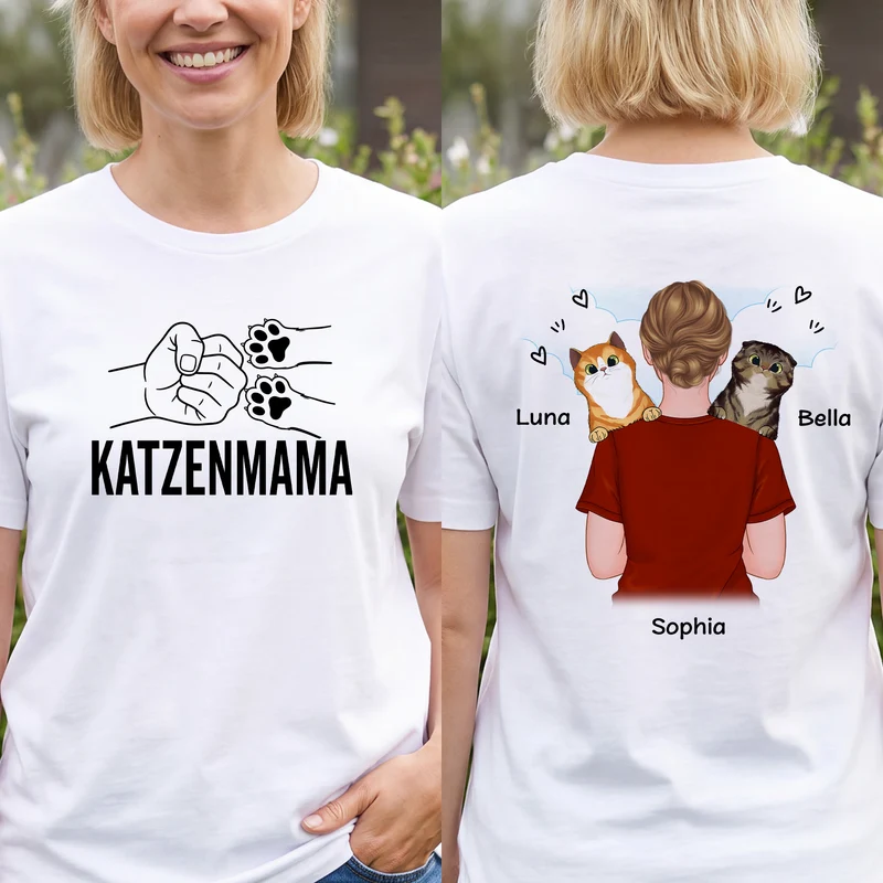 Katzenpapa Katzenmama - Personalisierte Geschenke Katze | T Shirt Bedrucken Beidseitig